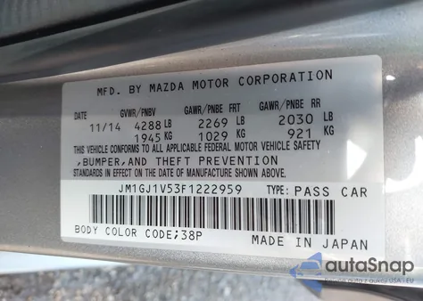 2015 Mazda Mazda6 I Touring from USA, damaged, VIN JM1GJ1V53F1222959